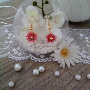 Boucles d'oreille fleurs roses perlées